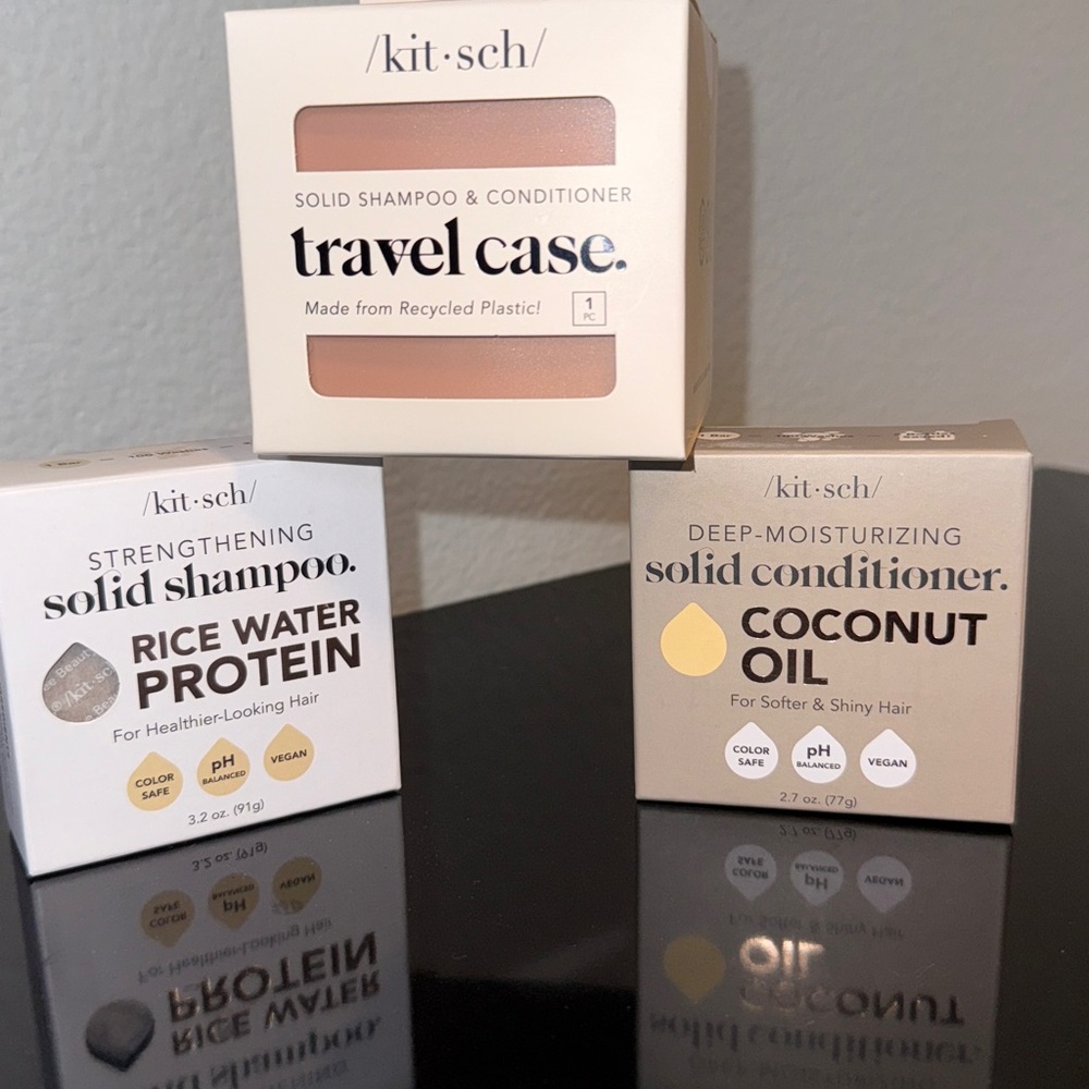 Kitsch Solid Shampoo & Conditioner Set with Travel Case - Cream and Tan